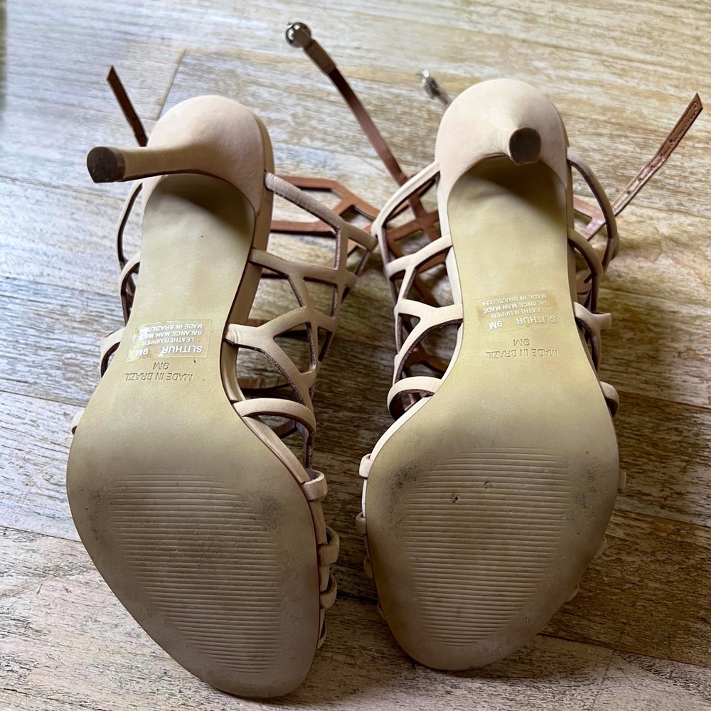 Steve Madden Slithur Blush Nubuck Leather Caged Heels Gem